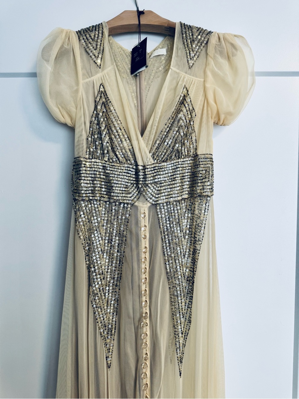 BHLDN Anna Sui Aiguille Cream Silver Vintage Wedding Embellished Gown Dress 0 XS - Picture 6 of 11